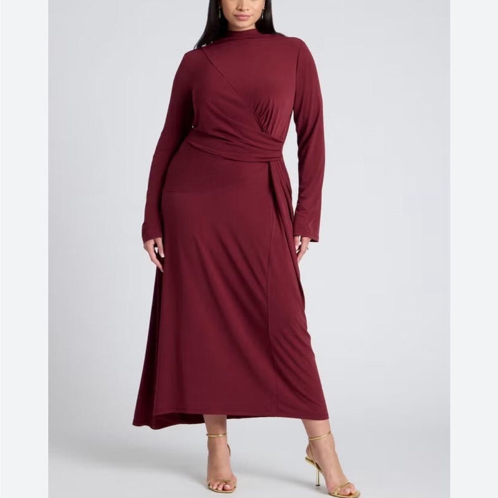 Eloquii Burgundy Long Sleeve Cowl Maxi Back Dress Size 26